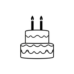 Simple hand drawn illustration of a two tier birthday cake with two candles