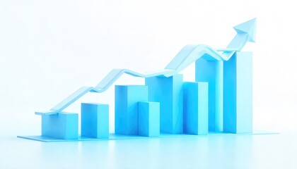 Blue 3D bar chart with rising arrow graph