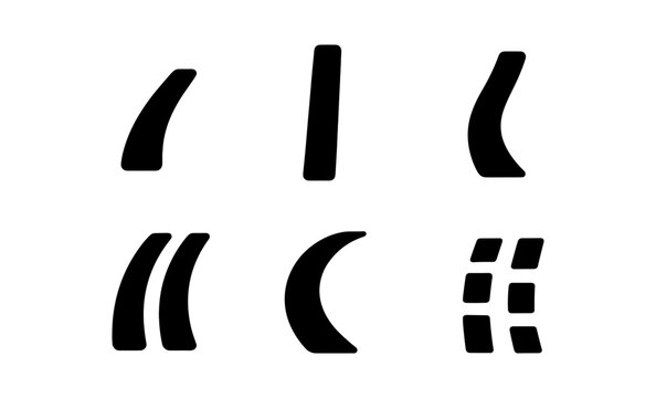 Collection of quotation mark symbols and punctuation in black on a white background