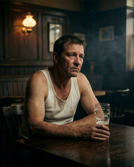 Mann mit Bierglas in einer Kneipe