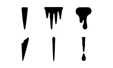 Collection of black icicle and drip shapes on a white background