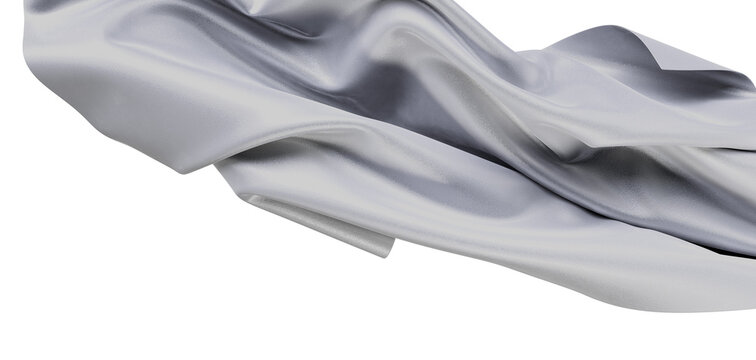 Abstract and elegant image of silver fabric, silk or satin, flowing on a white background. This image is suitable for lu
