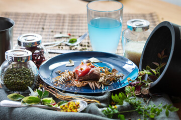 steak with autume leaves 