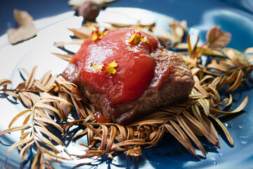 steak with autume leaves 