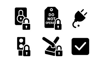 Safety lock icons for lockout tagout procedures and electrical safety