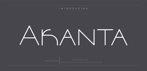 AkANTA Minimal modern logo alphabet font. Typography abstract minimalist sans serif technology, electronic, digital, music, movie, creative logos fonts. vector illustration