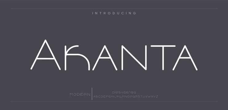 AkANTA Minimal modern logo alphabet font. Typography abstract minimalist sans serif technology, electronic, digital, music, movie, creative logos fonts. vector illustration