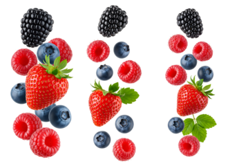 Berries and strawberries isolated on transparent background