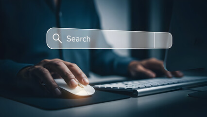 Person searching on a computer at night with illuminated keyboard