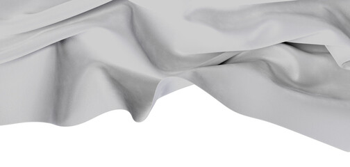 Textured white cloth draped, folds and curves on a clean white backdrop, elegant and abstract.