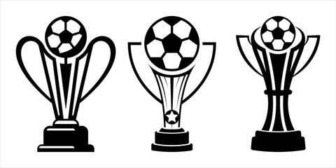 Football soccer trophy silhouette vector design set. Championship winner cup award trophy Illustration silhouette set. Sports trophy silhouette vector. Soccer winner trophy cup award silhouette. © Rahul