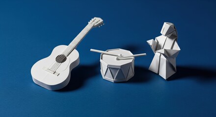 Unique origami paper musical instruments band and musician figure art