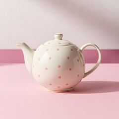 Polka dot teapot on pink background