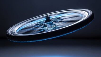 Rotating wheel with blue light trails concept for speed and movement