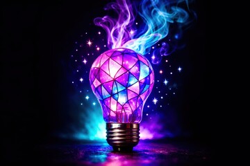 A light bulb with a purple and blue glow