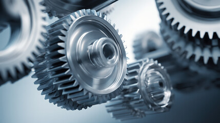 An abstract composition of metallic mechanical gears, representing business automation concepts.
