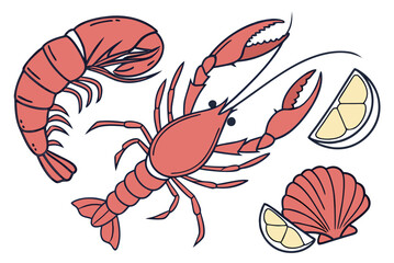 Seafood Flat Lay Composition  Minimal Vector  Isol