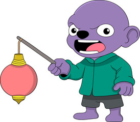 Chinese Lantern Cartoon Character Celebrating Lunar New Year