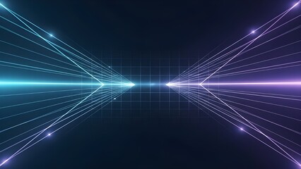 "Futuristic neon grid perspective with glowing blue and purple laser lines converging to vanishing points"