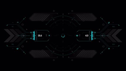 Futuristic HUD Display with Digital Glitch Effect and Data Processing on Black Background. - Powered by Adobe