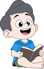 Happy Education Day Kid Reading Book Cartoon Illustration