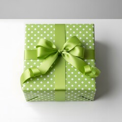 Elegantly wrapped green polka dot gift box