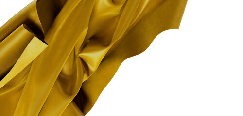 Close-up of luxurious gold fabric with detailed texture, draped beautifully. Perfect for design,...