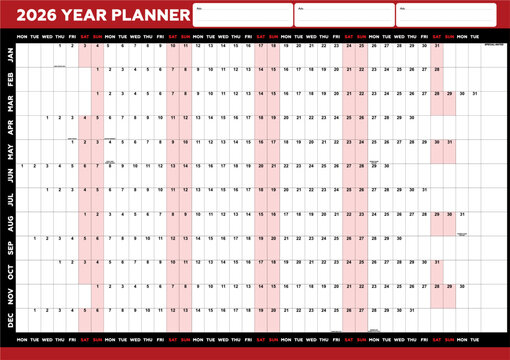 2026 Year Wall Planner A1 Calendar Large Jan to Dec Yearly Annual Wall Chart Full Year to View Planning Chart Academic Poster UK Holidays for Home Student Family School Office Work Study Organise