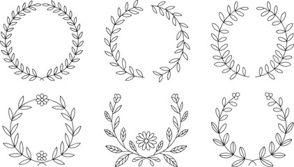 Obraz premium Hand-Drawn Botanical Vector Collection – Elegant Leaf and Flower Illustrations – Digital Clipart for Wedding Invitations, Branding & Crafts