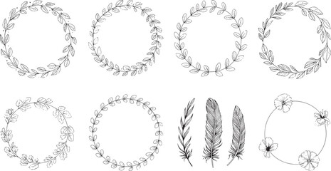 Fototapeta premium Hand-Drawn Botanical Vector Collection – Elegant Leaf and Flower Illustrations – Digital Clipart for Wedding Invitations, Branding & Crafts