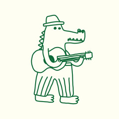 kids drawing crocodile playing guitar illustration