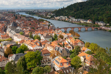 Old Bridge over Neckar River Heidelberg.A high angle, view of Heidelberg&rsquo;s old town and the old bridge over the Neckar River. Heidelberg, Germany.
