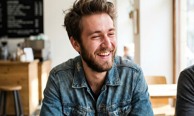 Obraz premium Man smiling in cafe