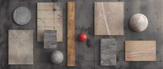 Modern abstract wall art with geometric shapes and textures in muted colors situated in a contemporary interior space