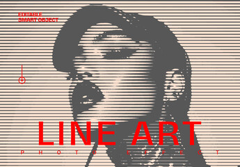 Halftone Line Print Photo Effect Mockup
