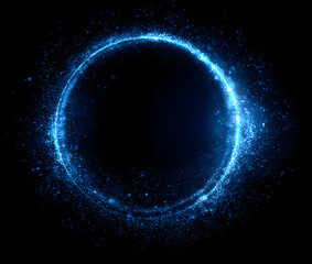  blue circle particles, circle, light line effect on dark background for design and effects