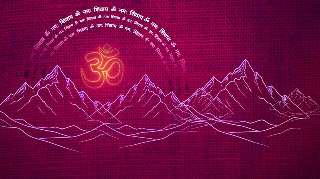 Hindu Spiritual Background with Om Symbol and Mountains