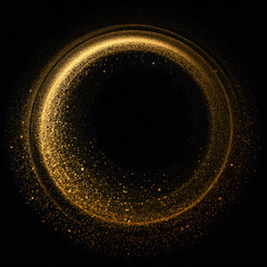  circle of golden dust particles. sparkle light on a black background creating a glowing effect