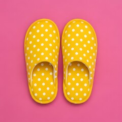 Bright yellow polka dot slippers