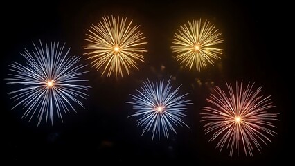 Sharp radiating firework bursts in vibrant colors, professionally isolated for high-impact Fourth of July or commemorative festival graphics.