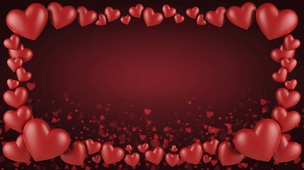 Red heart frame with various sized hearts on dark background for valentines day or love themed designs