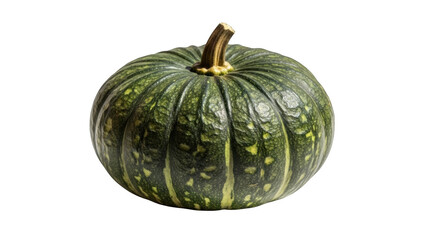 Green pumpkin with yellow speckles on black background