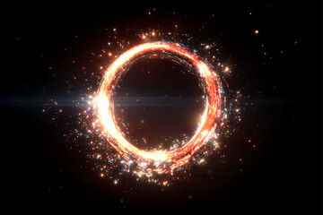 ring with light circle particles isolated on black background for digital design overlay