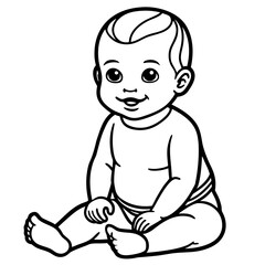 Cute Baby Sitting with a Cheerful Expression for Coloring Activities cute baby sitting with