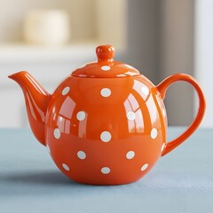 Bright orange polka dot teapot