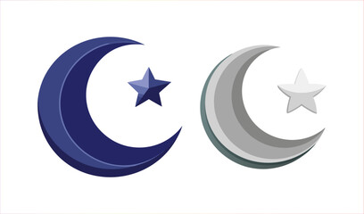 Two Crescent Moons and Stars Icons Representing Islamic Symbols, Celestial Bodies, Astronomy