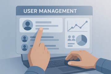 User management interface displaying analytics and user profiles, emphasizing data-driven decision-making and system efficiency in digital environments.
