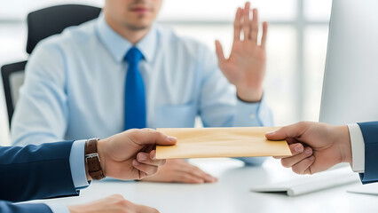 Businessman receiving bribe in office