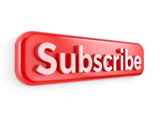 Red subscribe button with white text on a white background, symbolizing online engagement and subscription calls to action