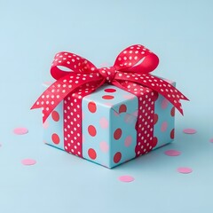 Colorful gift box with polka dots and ribbon